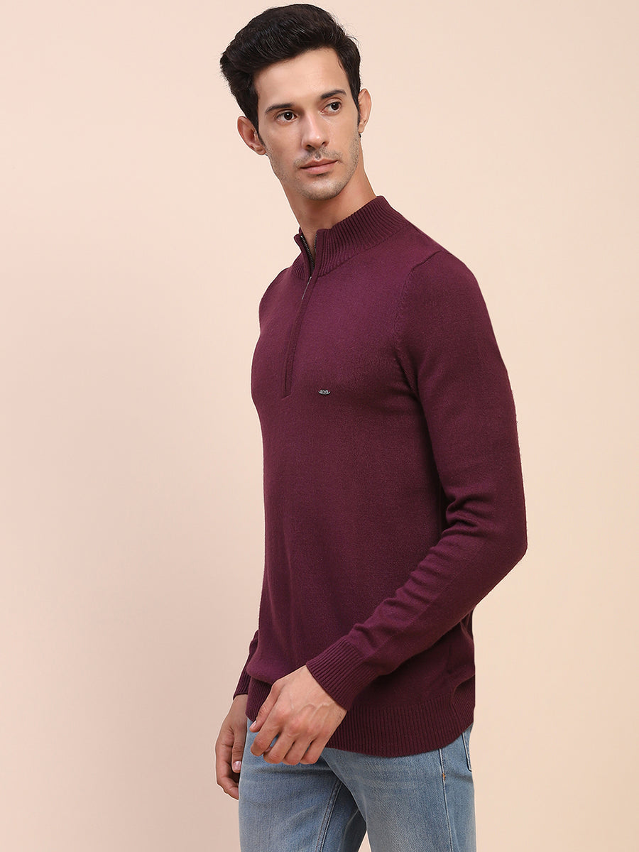 Camla Barcelona Zipped Mock Neck Purple Sweater