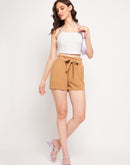 Camla Barcelona Ruffle Tie Waist Tan Shorts