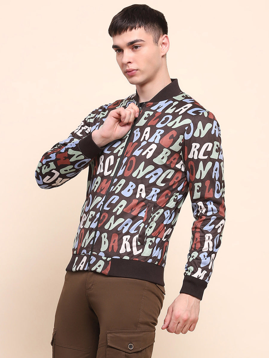 Camla Barcelona Typography Printed Multicolor Varsity Jacket