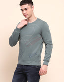 Camla Barcelona Cotton All Over Embroidered Dusty Green Sweatshirt