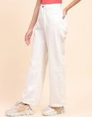 Camla Barcelona Solid White Wide Leg Jeans