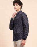 Camla Barcelona Printed Navy Blue Button Down Shirt