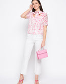 Camla Barcelona Bow Tie Floral Print Puffed Sleeves Top