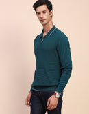 Camla Barcelona Polo Neck Teal Half Zip Cotton Knitted T-Shirt