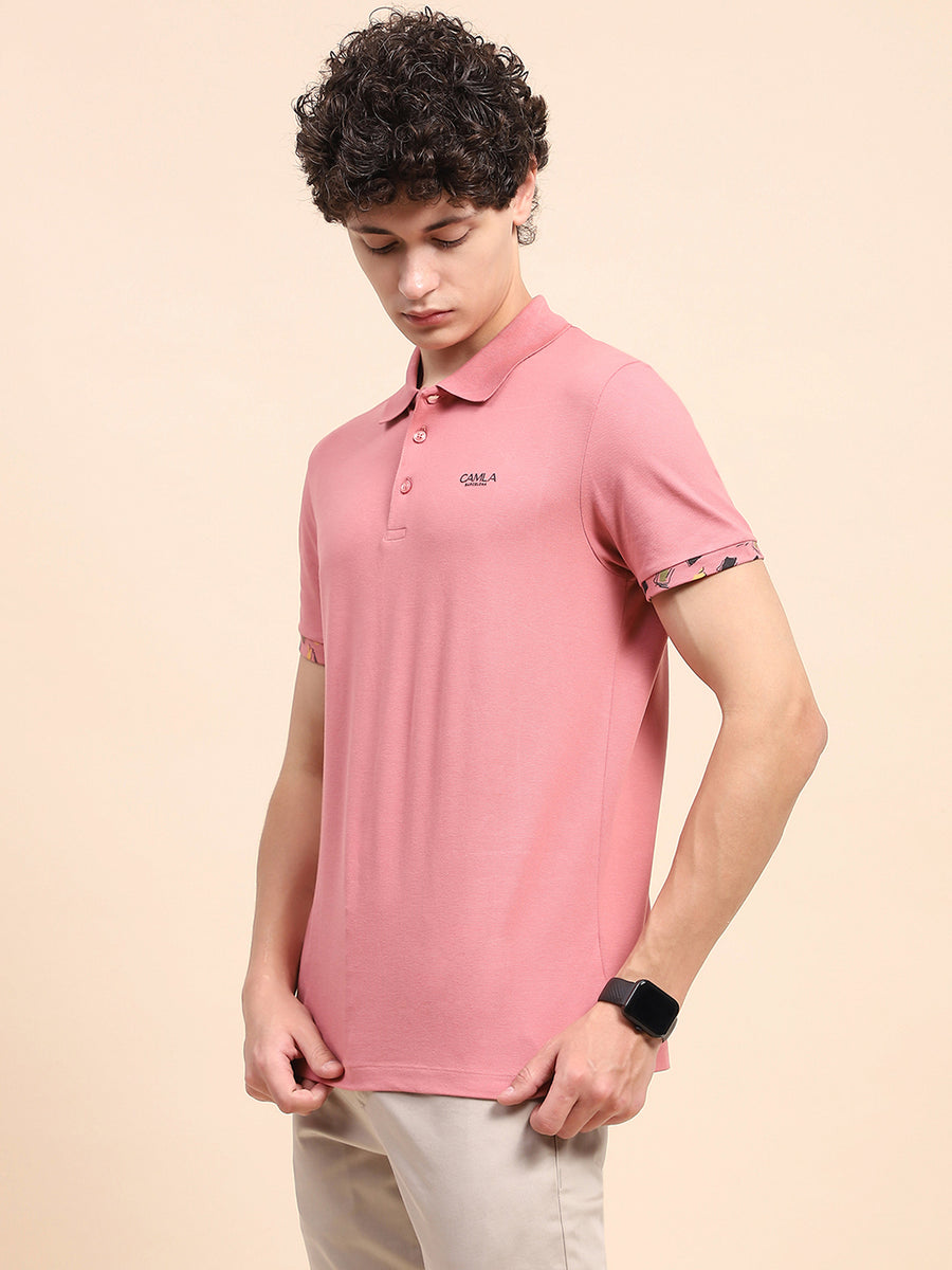 Camla Barcelona Solid Dusty Pink Polo Neck T-shirt