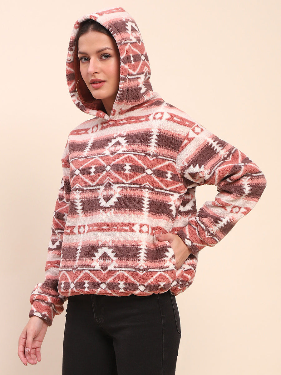 Camla Barcelona Aztec Print Hooded Brown Sweatshirt