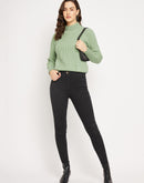 Camla Barcelona Cable Knit Sage Green Turtleneck Sweater