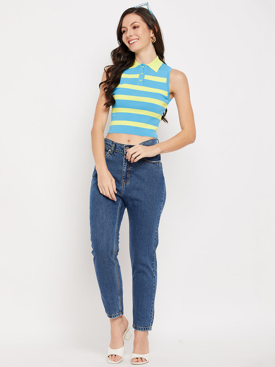 Camla Barcelona Striped Collared Crop Tshirt