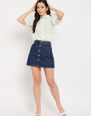 Camla Barcelona White Floral Puffed  Sleeves Printed Shirt
