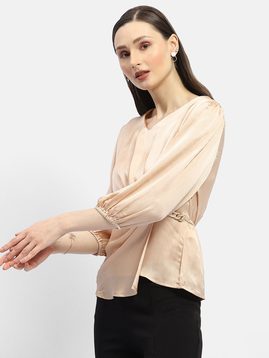 Madame Peasant Sleeve Golden Chain Adorned Top