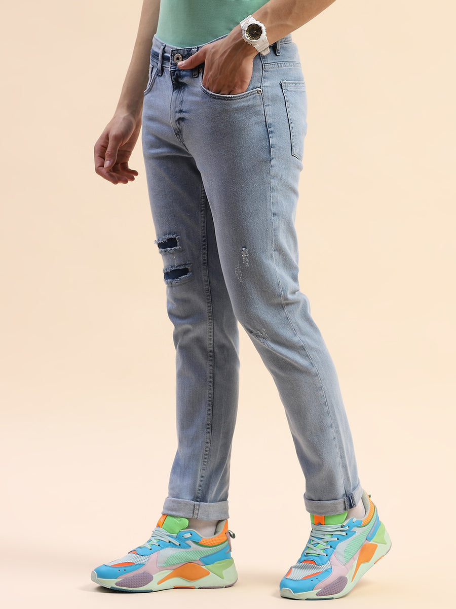 Camla Barcelona Distressed Ice Blue Straight Fit Jeans