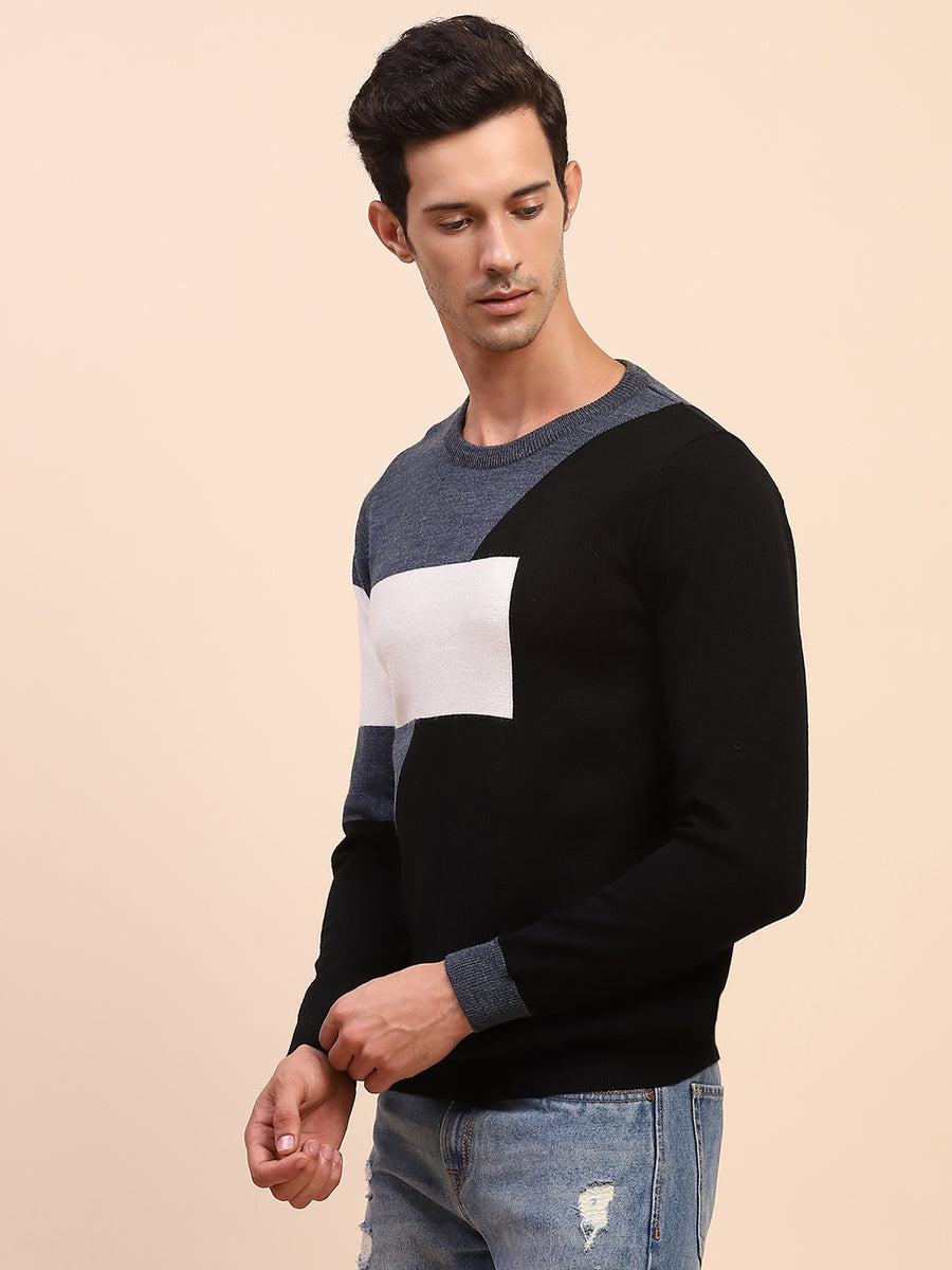 Camla Barcelona Colourblock Crew Neck Navy Sweater