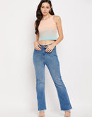 Camla Barcelona Blue High Rise Boot Cut Raw Hem Jeans