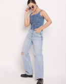 Camla Barcelona Light Blue Distressed Boyfriend Fit Jeans