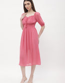 Madame Ruffle Square Neck Pink Slit Midi Dress