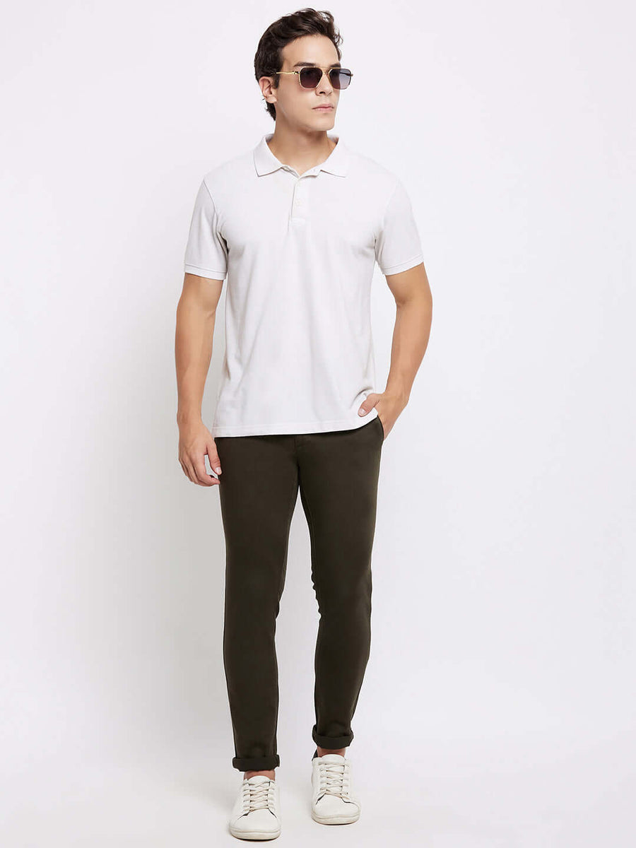 Camla Barcelona Tapered Fit Olive Green Trouser For Men