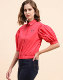 Camla Barcelona Disney Print Hot Pink Puff Sleeve Shirt