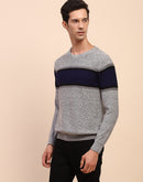 Camla Barcelona Striped Crew Neck Grey Sweater