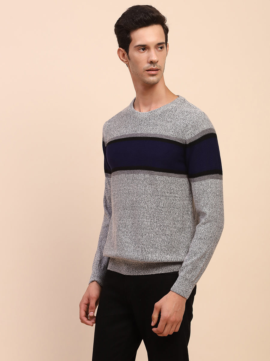 Camla Barcelona Striped Crew Neck Grey Sweater