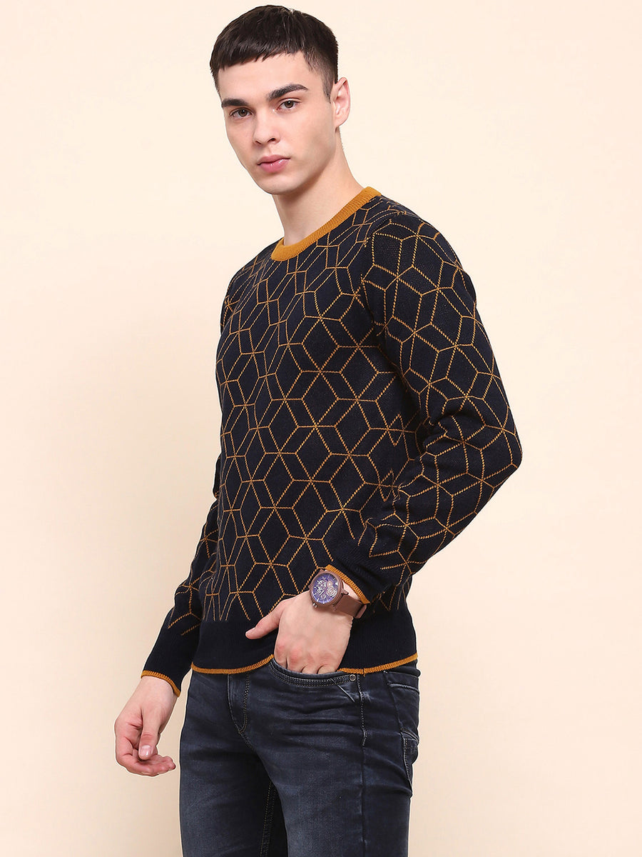 Camla Barcelona Geometric Print Navy Blue Sweater