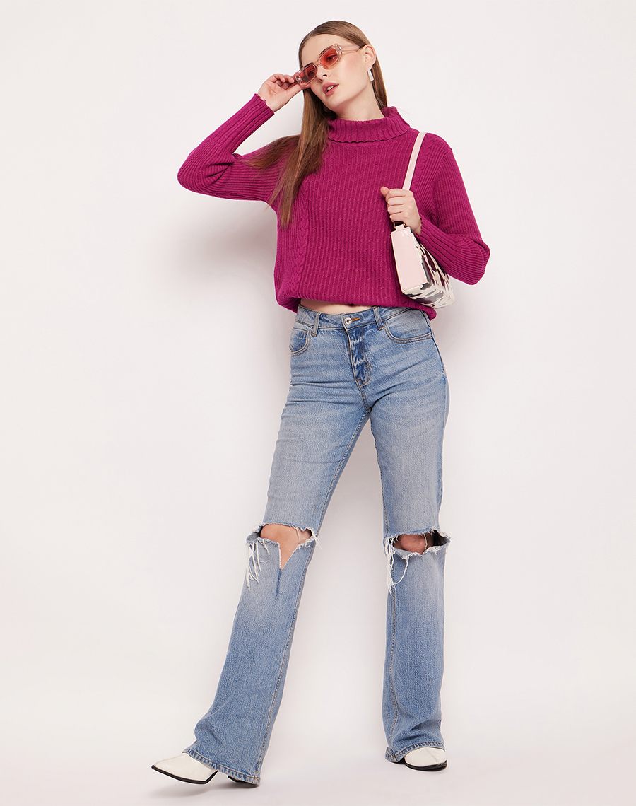 Camla Barcelona Cable Knit Purple Turtleneck Sweater