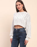 Camla Barcelona Cable Knit Light Grey Cotton Crop Sweater