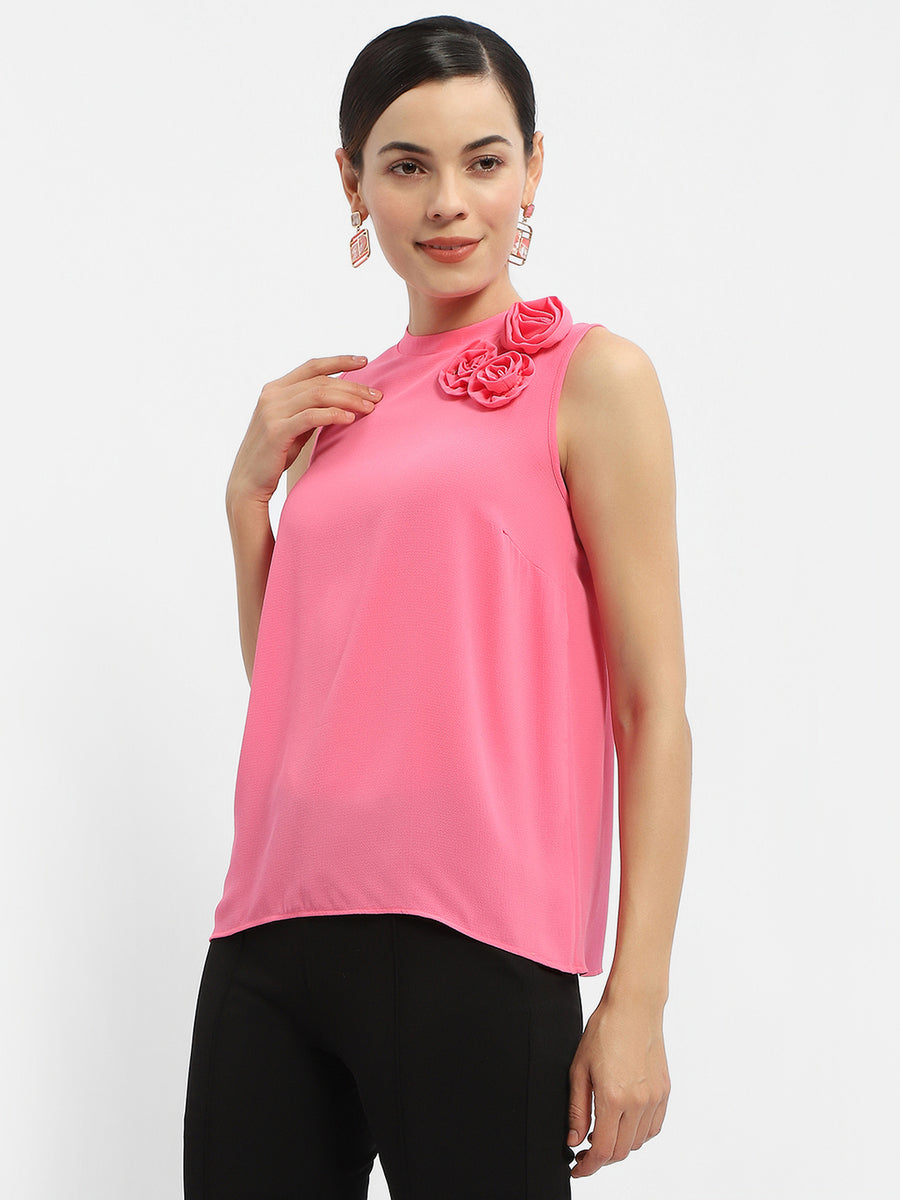 Madame Applique Adorned Fuschia Pink Shimmer Top