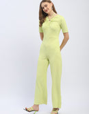 Madame  Halter Neck Neon Green Ribbed Jumpsuit