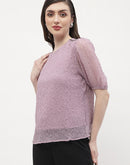 Madame Puff Sleeve Lavender Crinkled Fabric Top