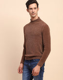 Camla Barcelona Brown Mock Neck Full Sleeve Sweater