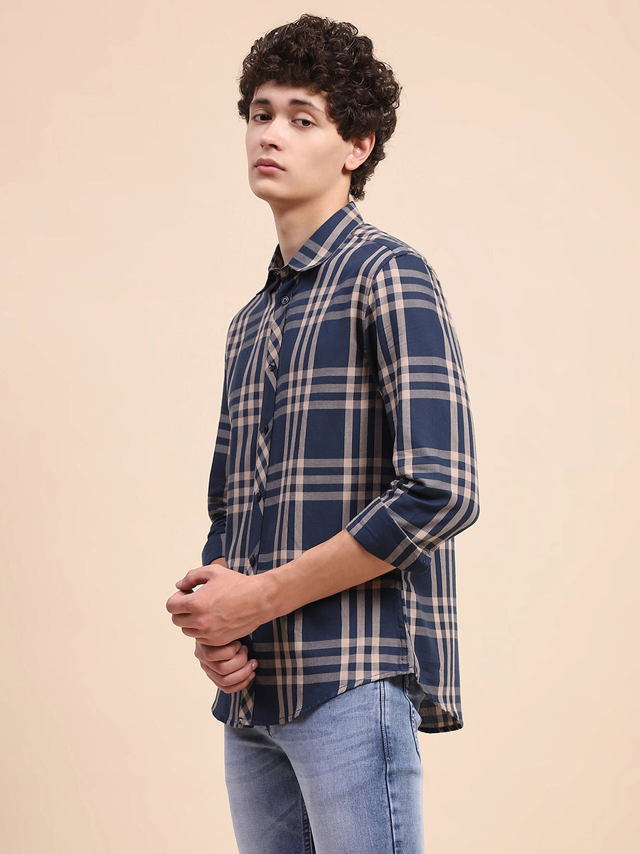 Camla Barcelona Chequered Blue Regular Shirt