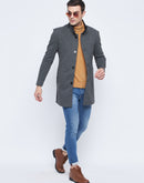 Camla Barcelona Stand Collar Chequered Grey Wollen Coat