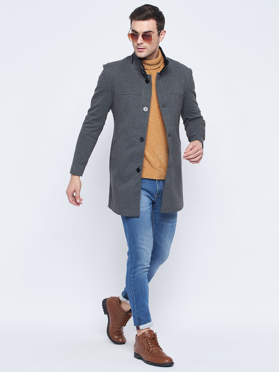 Camla Barcelona Stand Collar Chequered Grey Wollen Coat