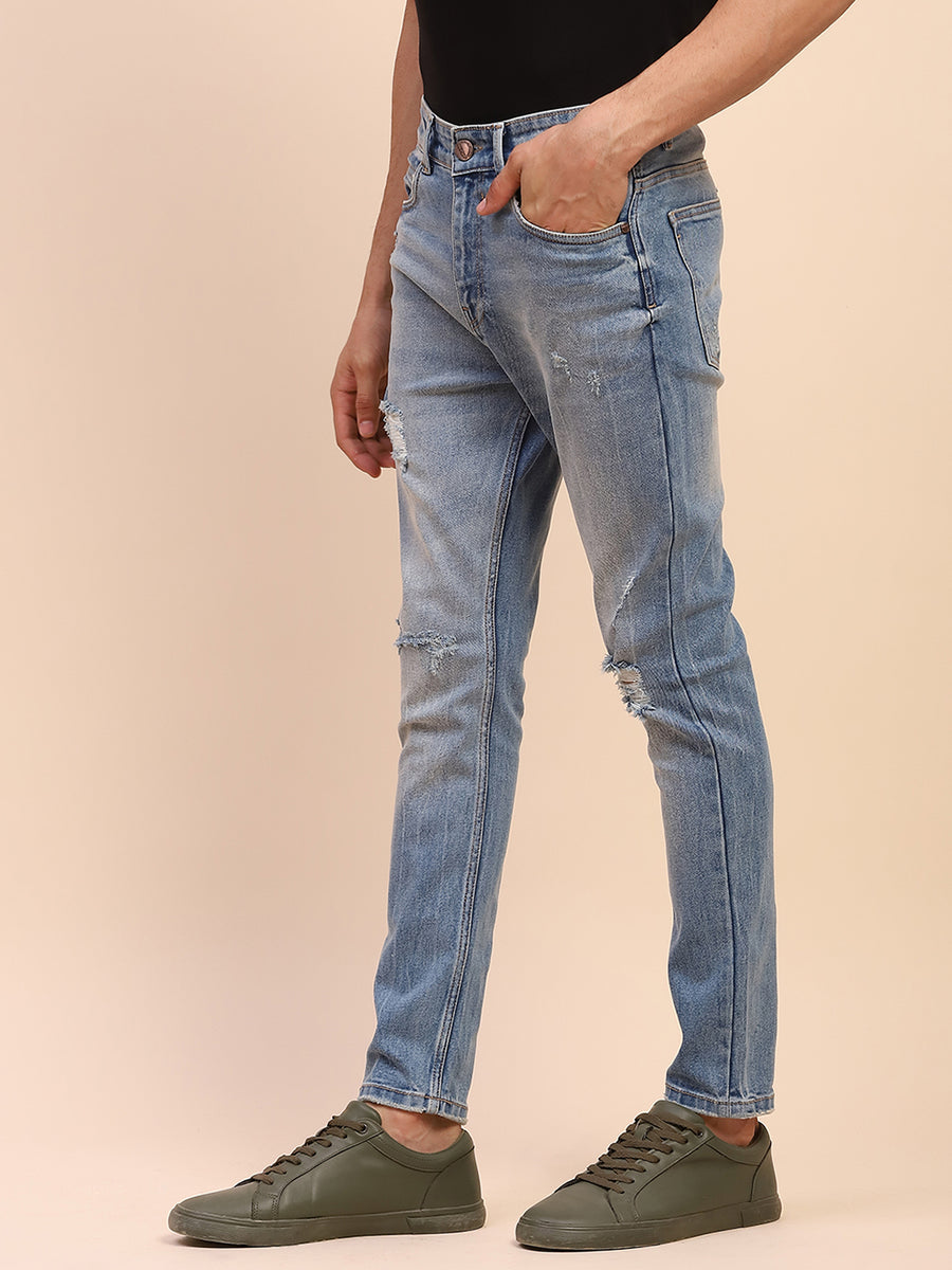 Camla Barcelona Light Wash Ripped Whiskered Cotton Blue Denim