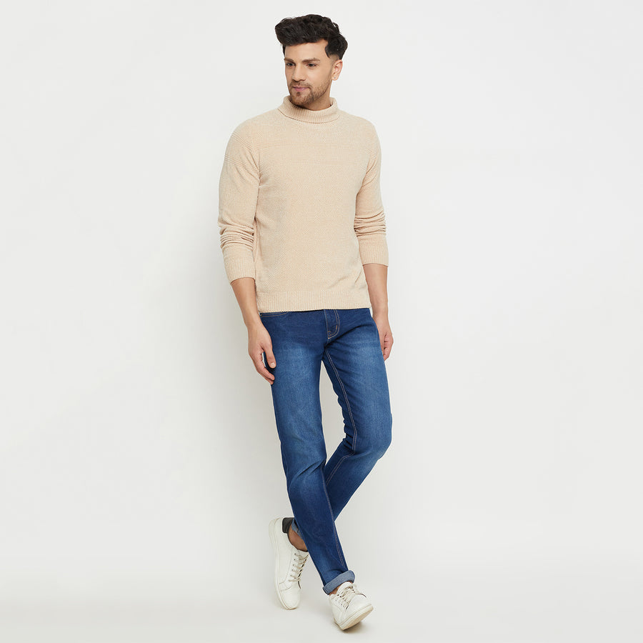 Camla Barcelona Solid Beige Turtleneck Sweater For Men