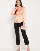 Camla Barcelona Yellow Check Printed Smocked Satin Shirt