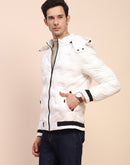 Camla Barcelona Puffed Textured White Zipped Jacket