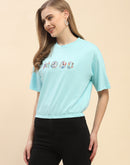 Camla Barcelona Embellished Typography Sky Blue Elasticated Waist T-Shrit