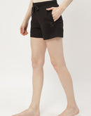 Madame Solid Black Drawstring Waist Shorts