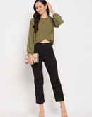 Camla Barcelona Dark Green Embellished Wrap  Top