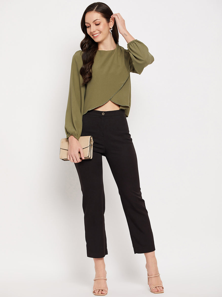 Camla Barcelona Dark Green Embellished Wrap  Top