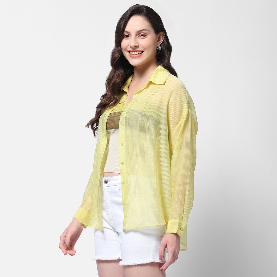 Madame Semi Sheer Lime Shirt with Colour blocked Inner