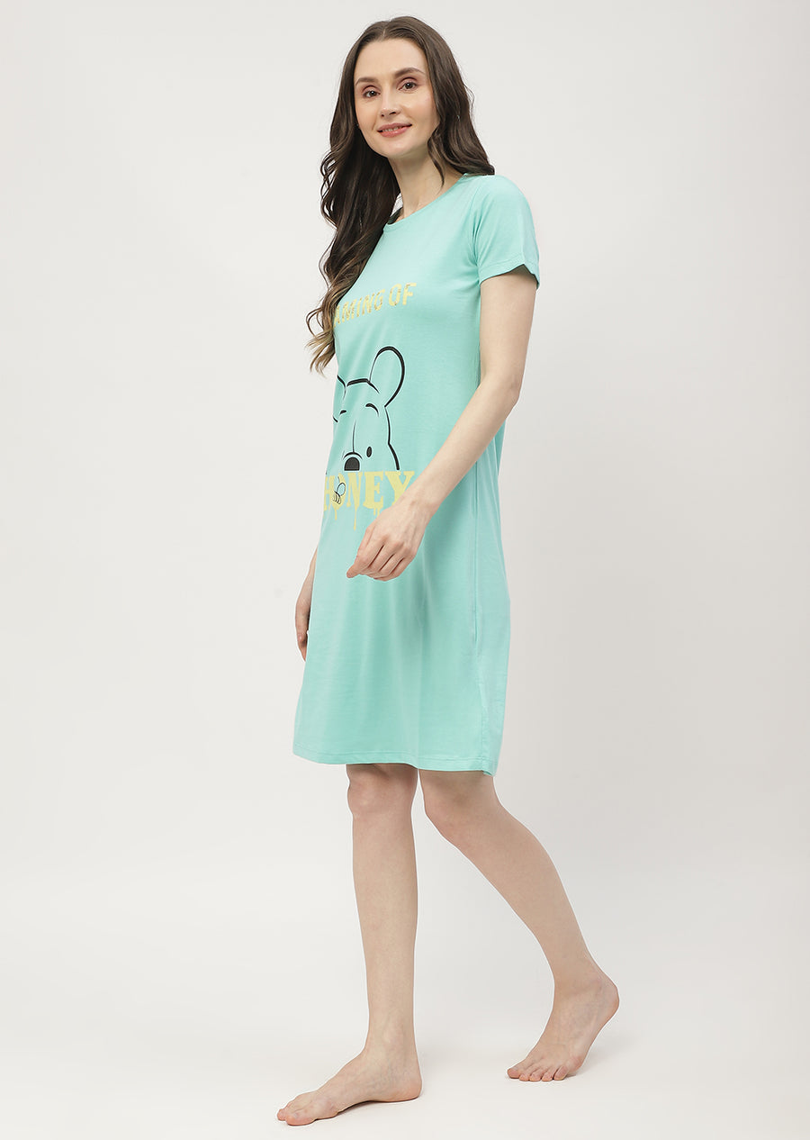 Msecret Disney Pooh Printed Mint Green Night Dress