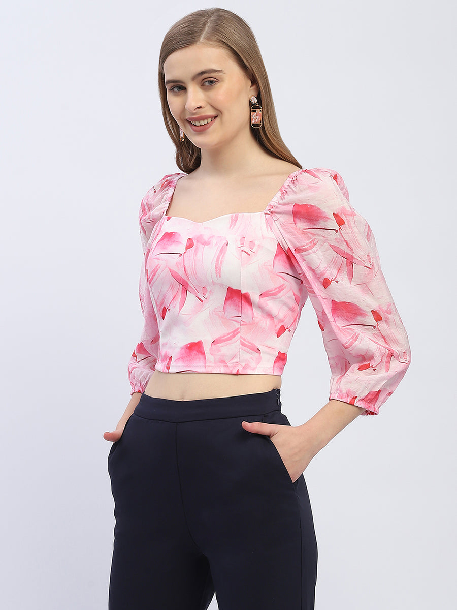 Madame Sweetheart Neck Pink Floral Top