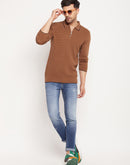 Camla Barcelona Solid Textured Brown T-Shirt For Men
