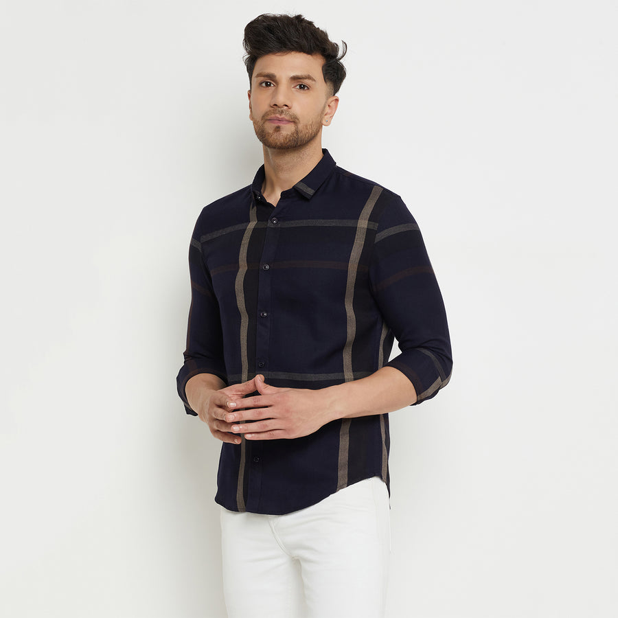 Camla Barcelona Chequered Navy Blue Shirt