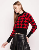 Camla Barcelona Geometric Print Red Crop Sweater