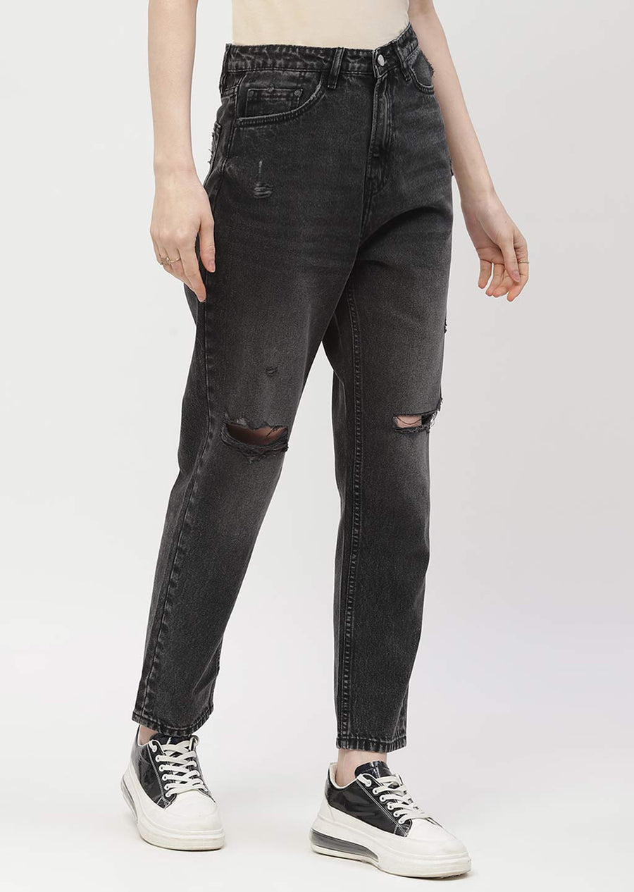 Madame Distressed Black Mom Fit Jeans