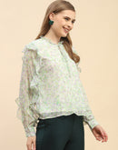 Camla Barcelona Ruffle Detailed White Floral Top