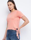Madame Typography Peach Side Knotted Top